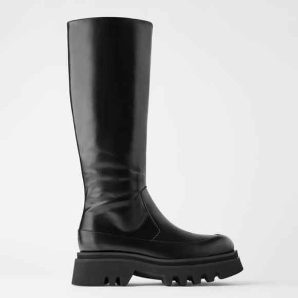 Zara Shoes - Zara leather high boots track sole! Bloggers fav